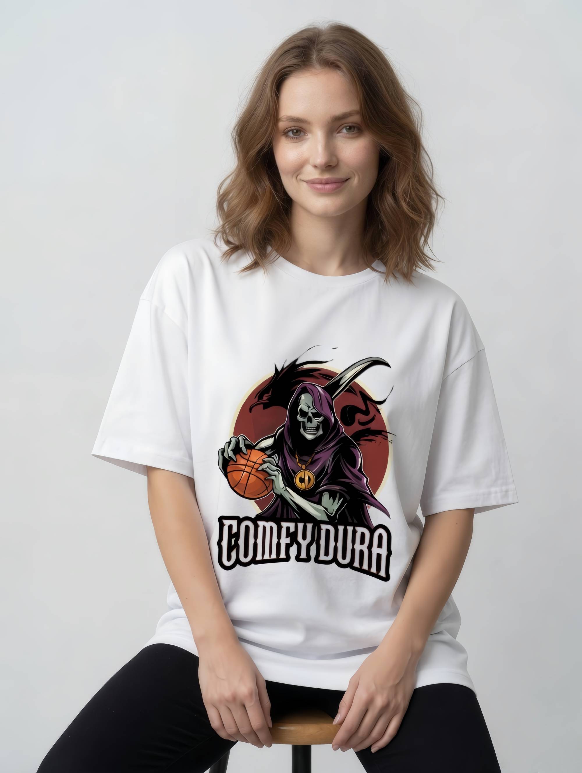 Comfy Dura Skeleton white t-shirt - Cotton T-Shirt Graphic Tee Oversized Fit