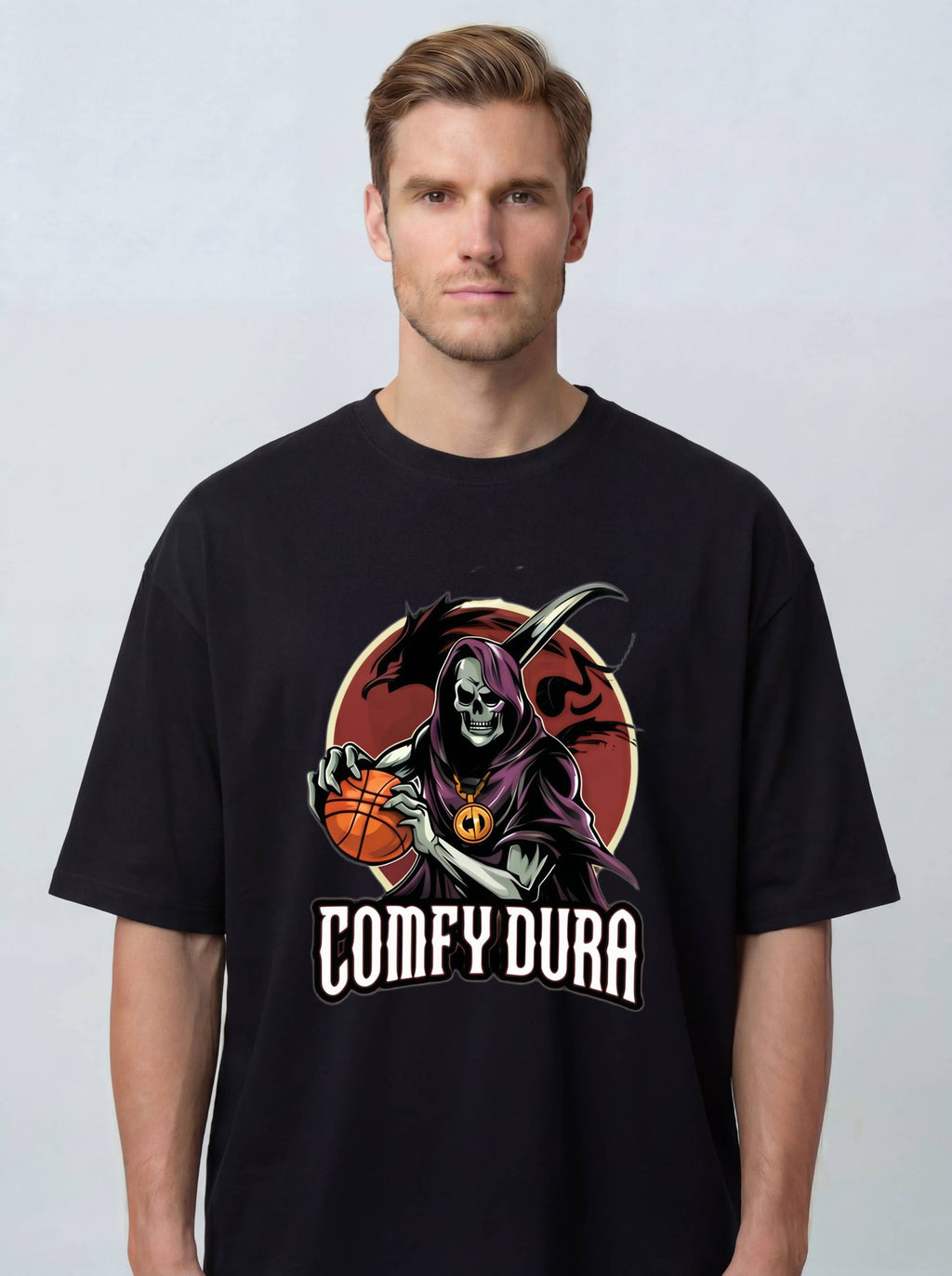 Comfy Dura Skeleton black t-shirt - Cotton T-Shirt Oversized Graphic Tee Heavyweight Fabric