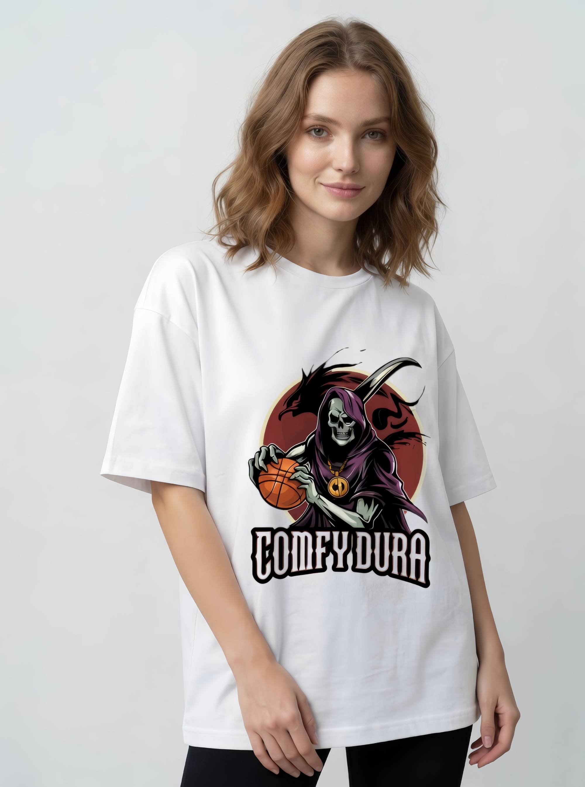 Comfy Dura Skeleton white t-shirt - Cotton T-Shirt Graphic Tee Oversized Fit