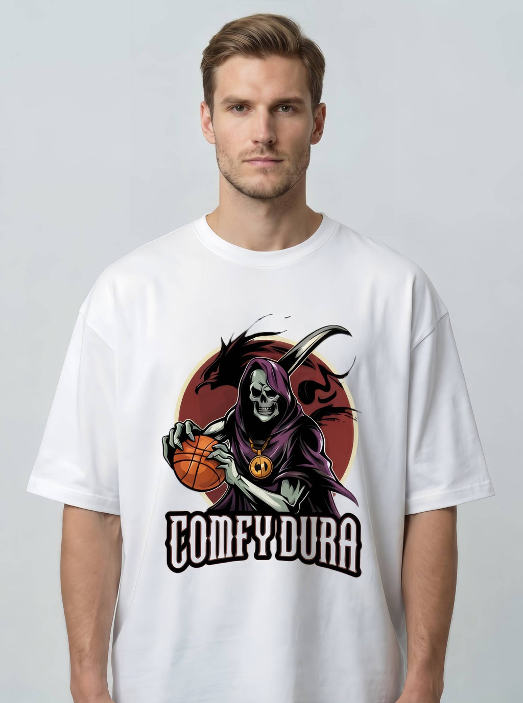 Comfy Dura Skeleton white t-shirt - Cotton T-Shirt Graphic Tee Oversized Fit
