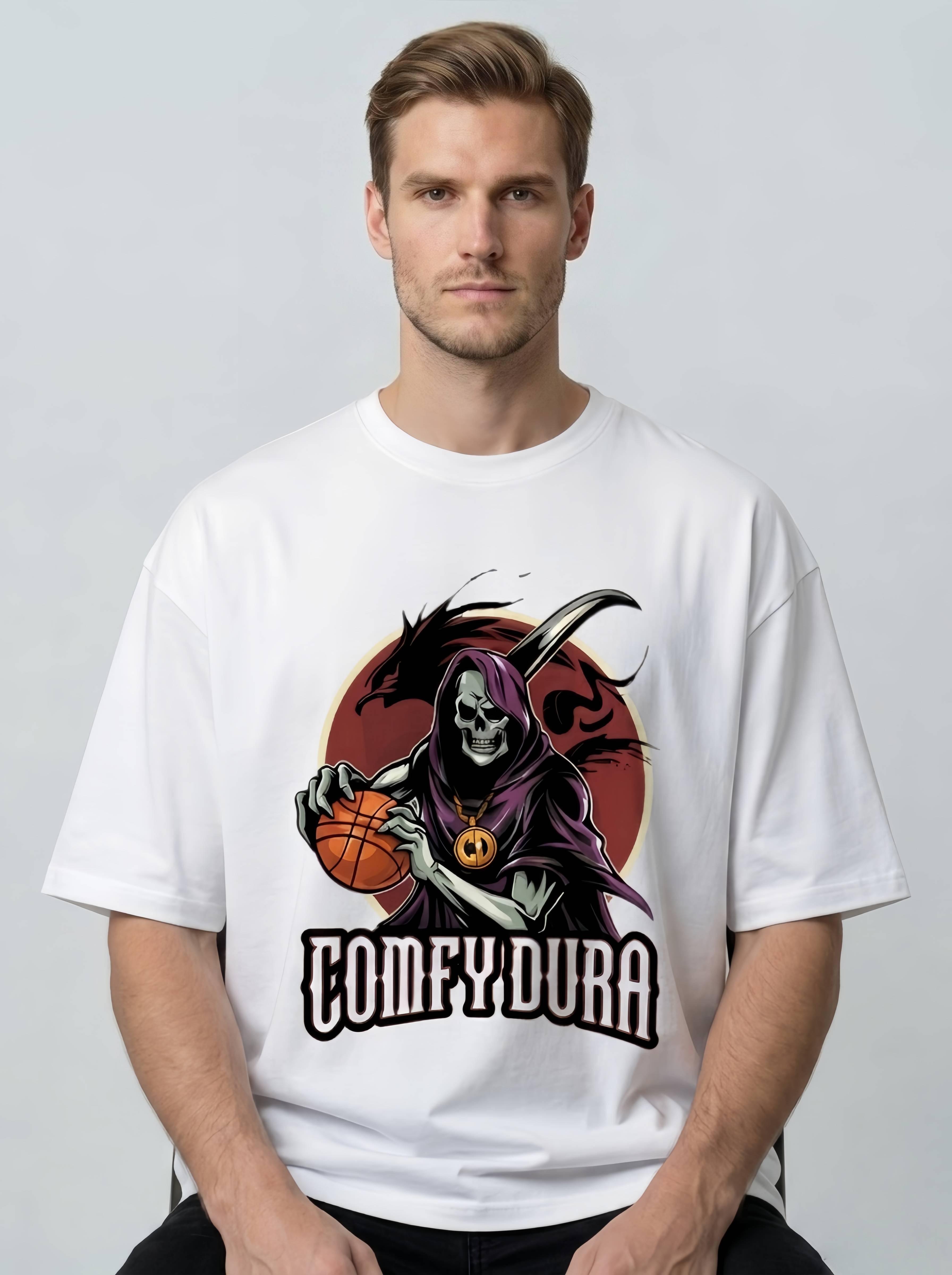 Comfy Dura Skeleton white t-shirt - Cotton T-Shirt Graphic Tee Oversized Fit