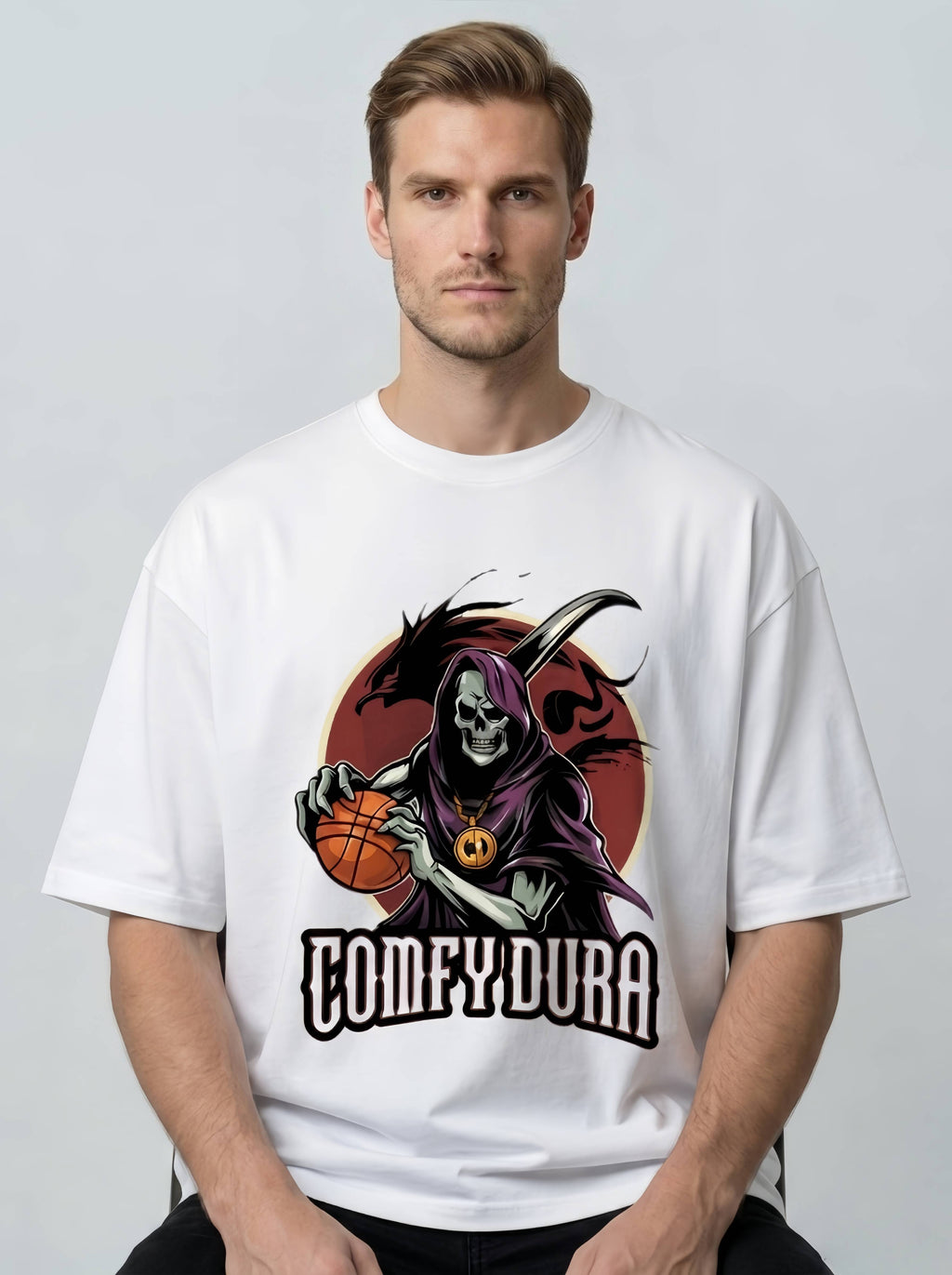 Comfy Dura Skeleton white t-shirt - Cotton T-Shirt Graphic Tee Oversized Fit