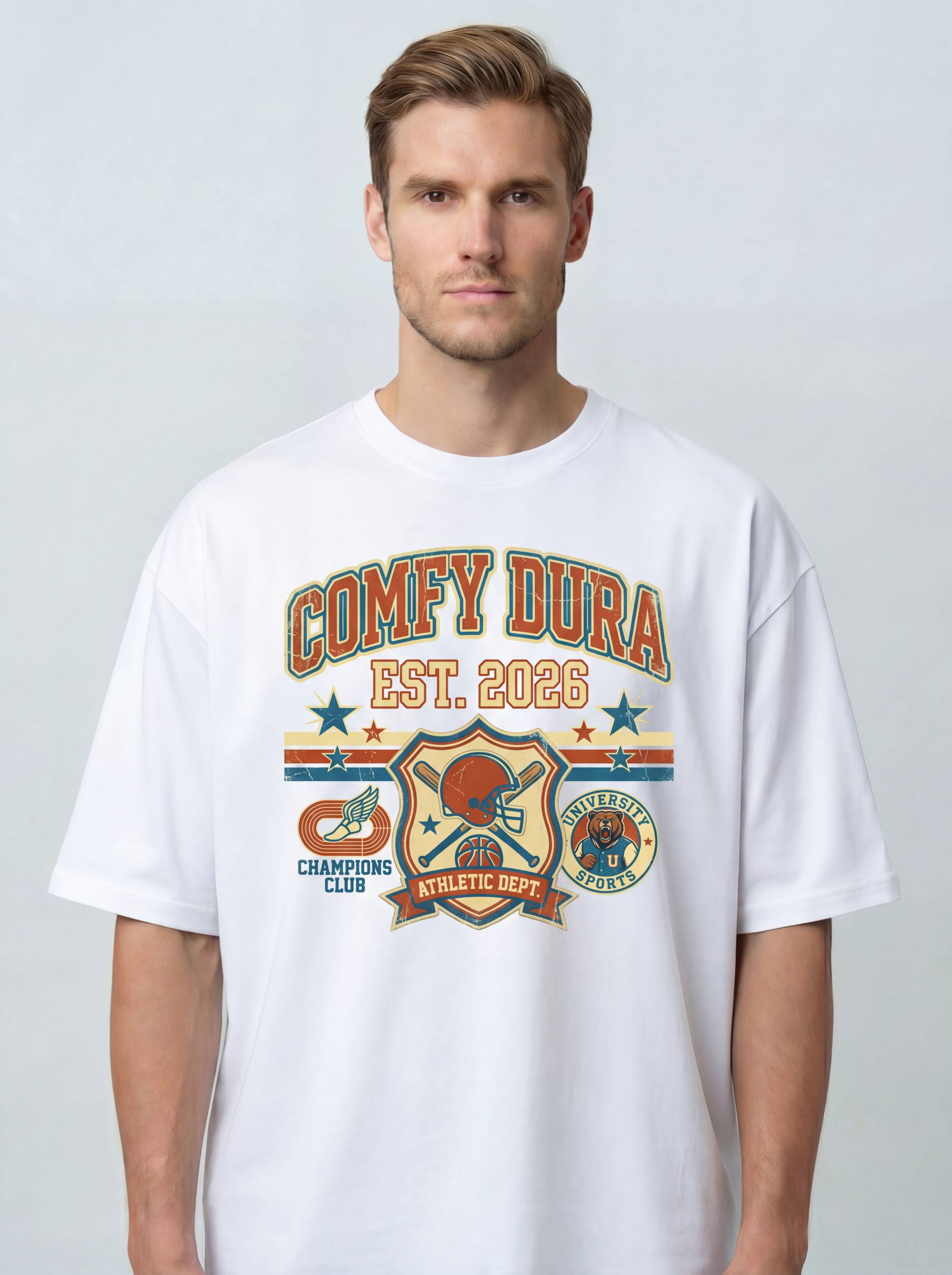 Comfy Dura Vintage Champions White Tee - Vintage T-Shirt Oversized Graphic Tee 100% Cotton